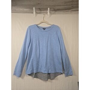 Talbots Women's Small Blue‎ Crew Neck Gingham Woven Back Pullover Sweater Top